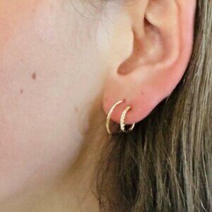 DOUBLE Huggie Earrings Gold CZ Hoop Earrings Non Tarnish Hypoallergenic Jewelry